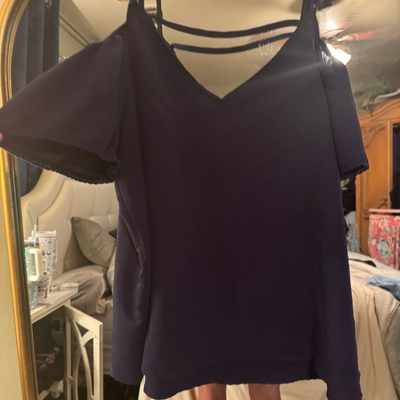 Navy blue off shoulder plus size blouse 2X - Picture 3 of 7